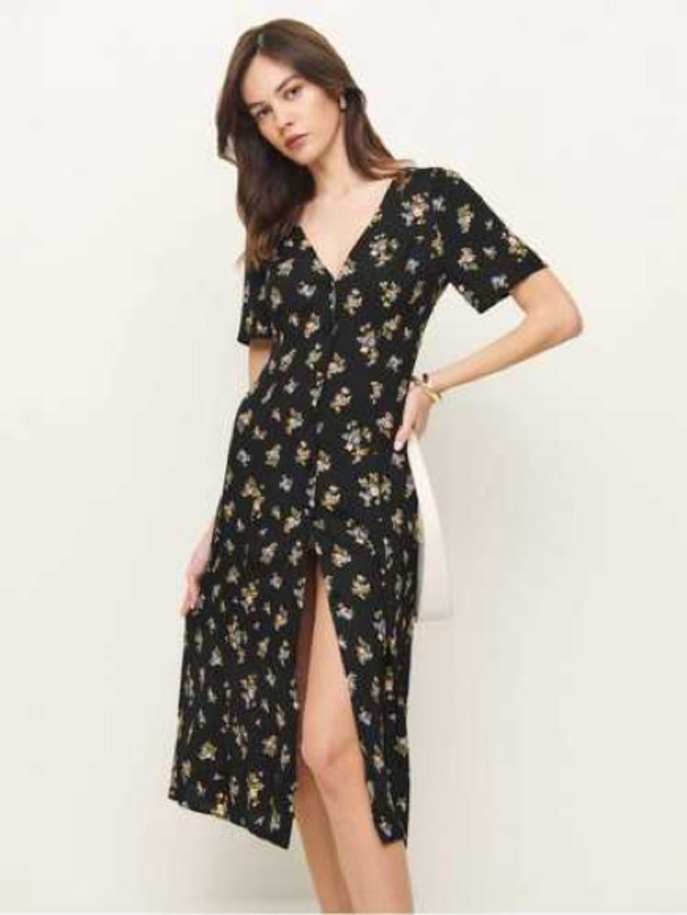 Reformation Locklin Button Front Midi Dress Claire Floral Print Size 6